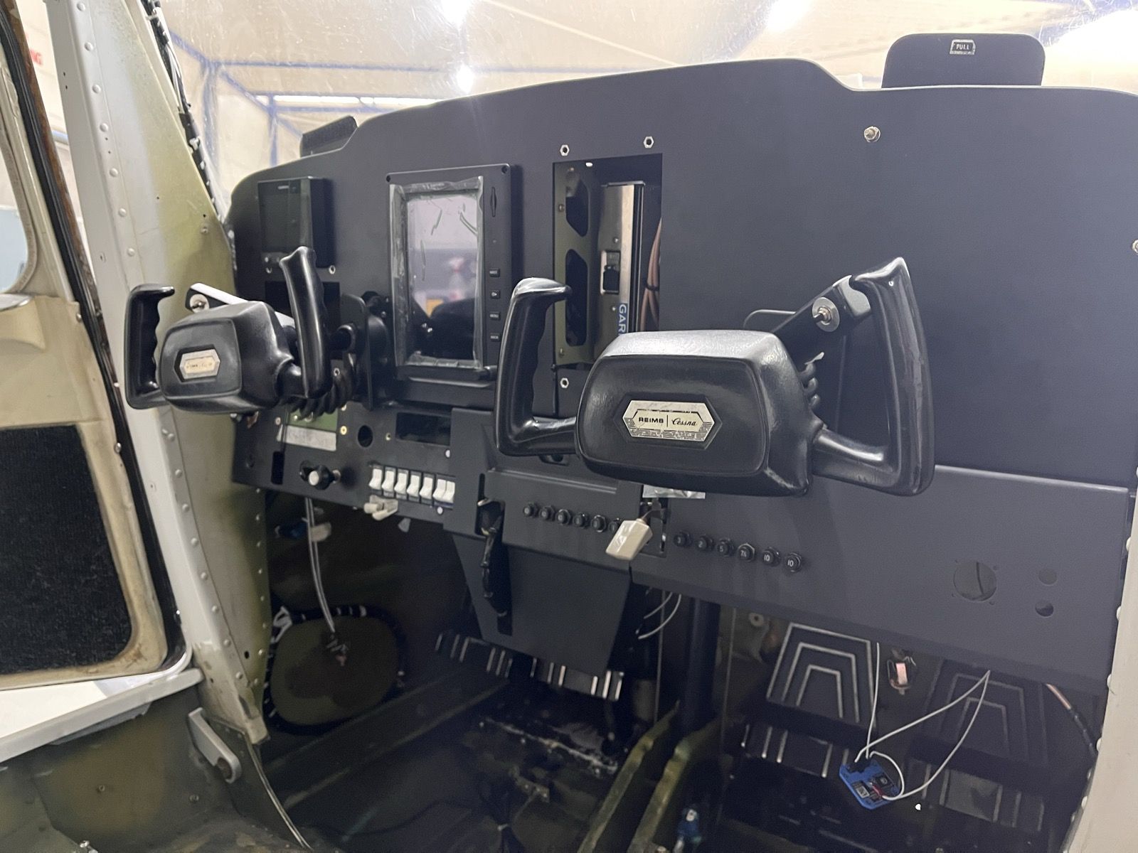 The new panel with displays and controls installed in the Cessna 150 cockpit