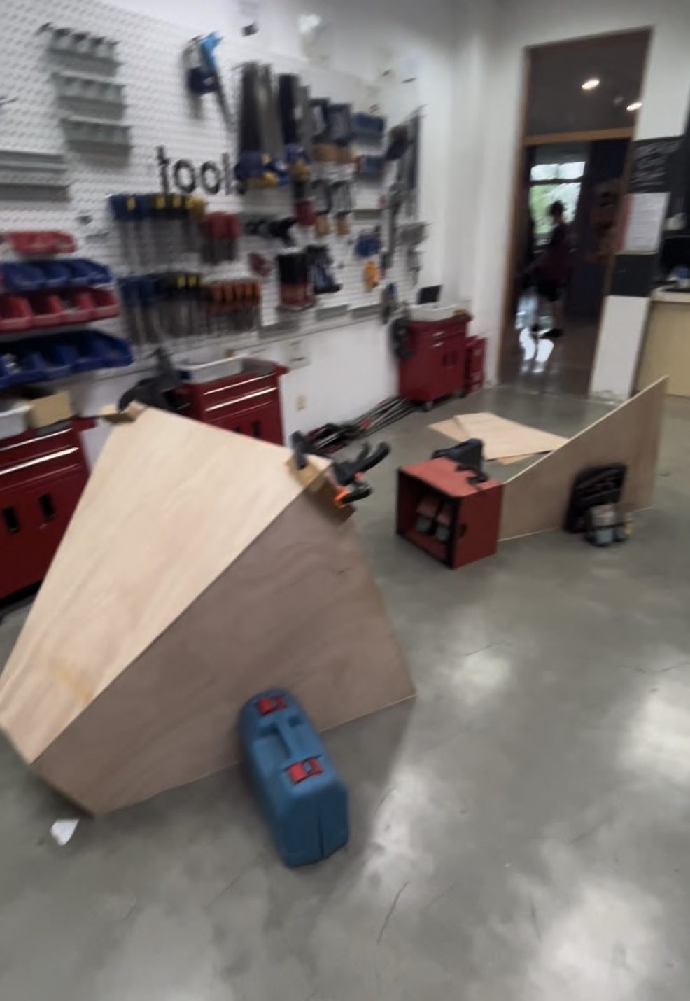 Plywood contraction section under construction in the school workshop
